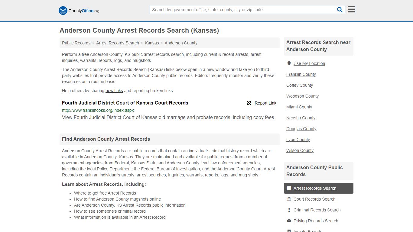 Arrest Records Search - Anderson County, KS (Arrests & Mugshots)