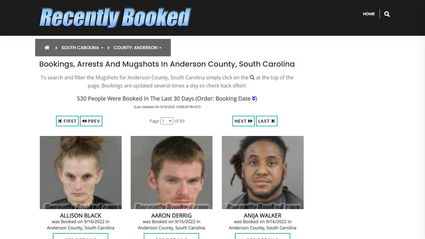 Bookings, Arrests and Mugshots in Anderson County, South Carolina